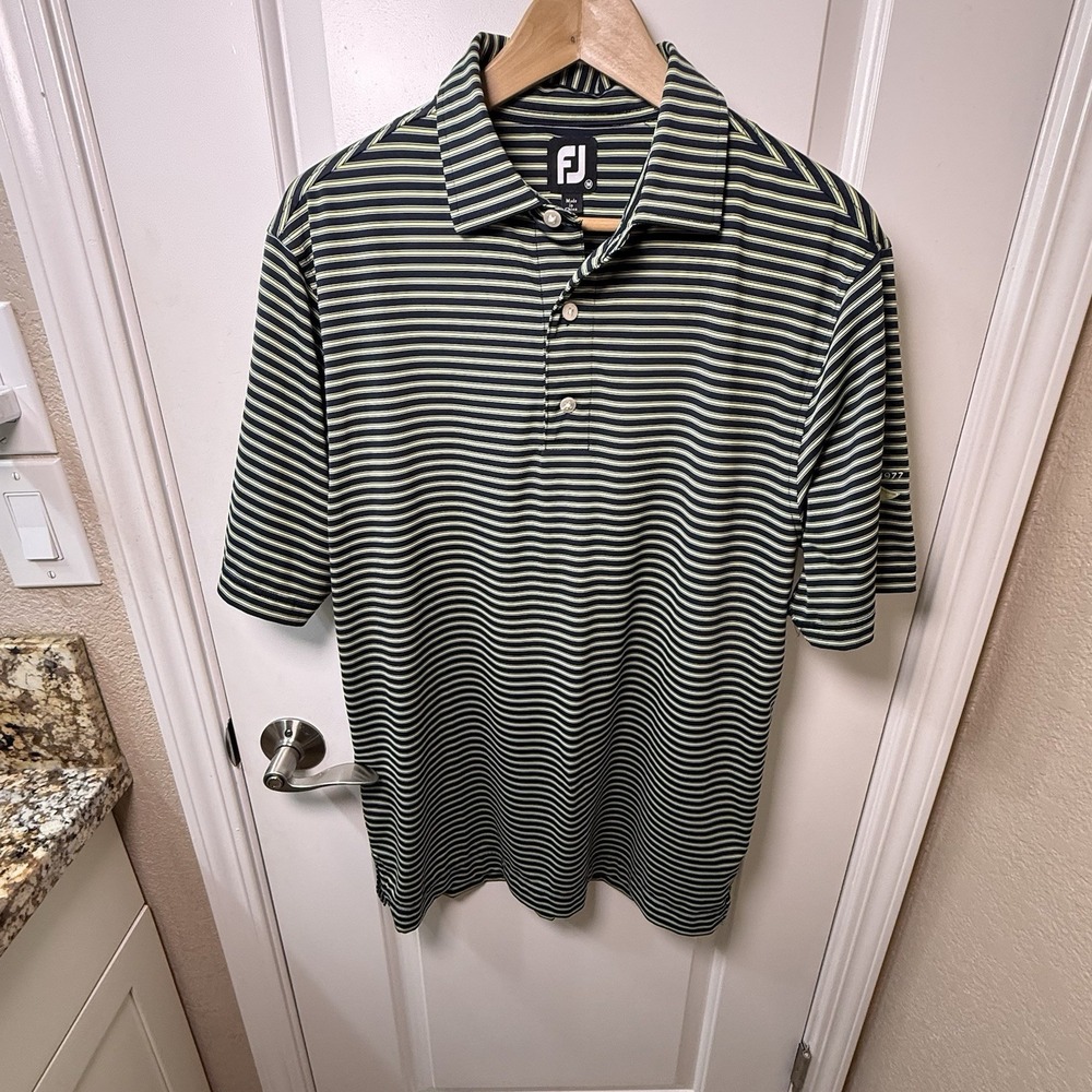 FootJoy FJ Golf Polo Shirt Mens M Striped 1977 Bird Logo Stretch Performance